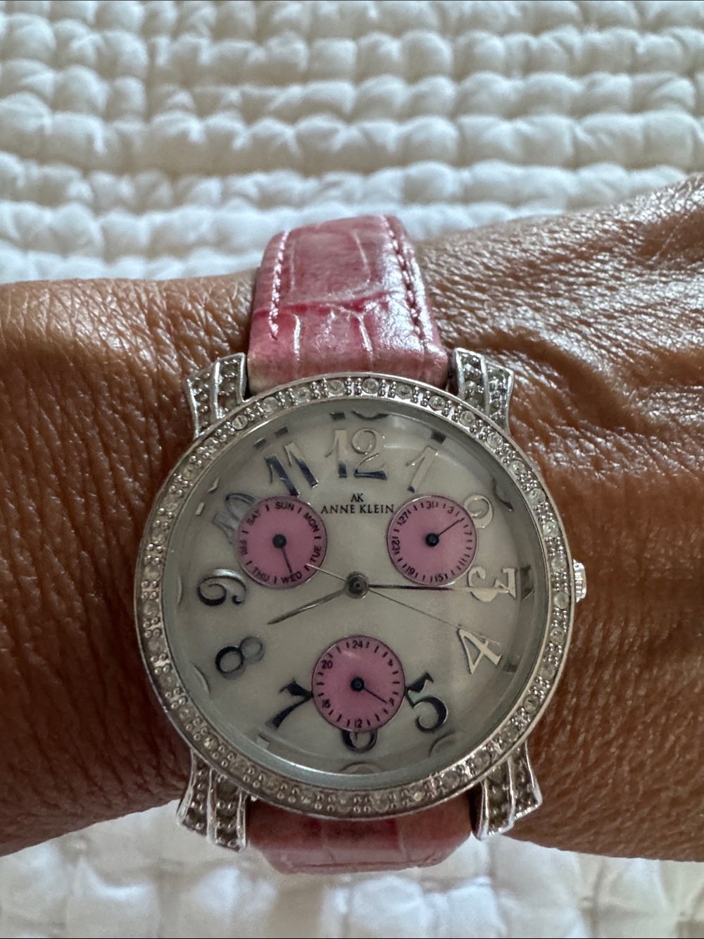 Anne Klein Pink Croc-Pattern Leather Strap Watch with Crystal Bezel - Picture 5 of 7